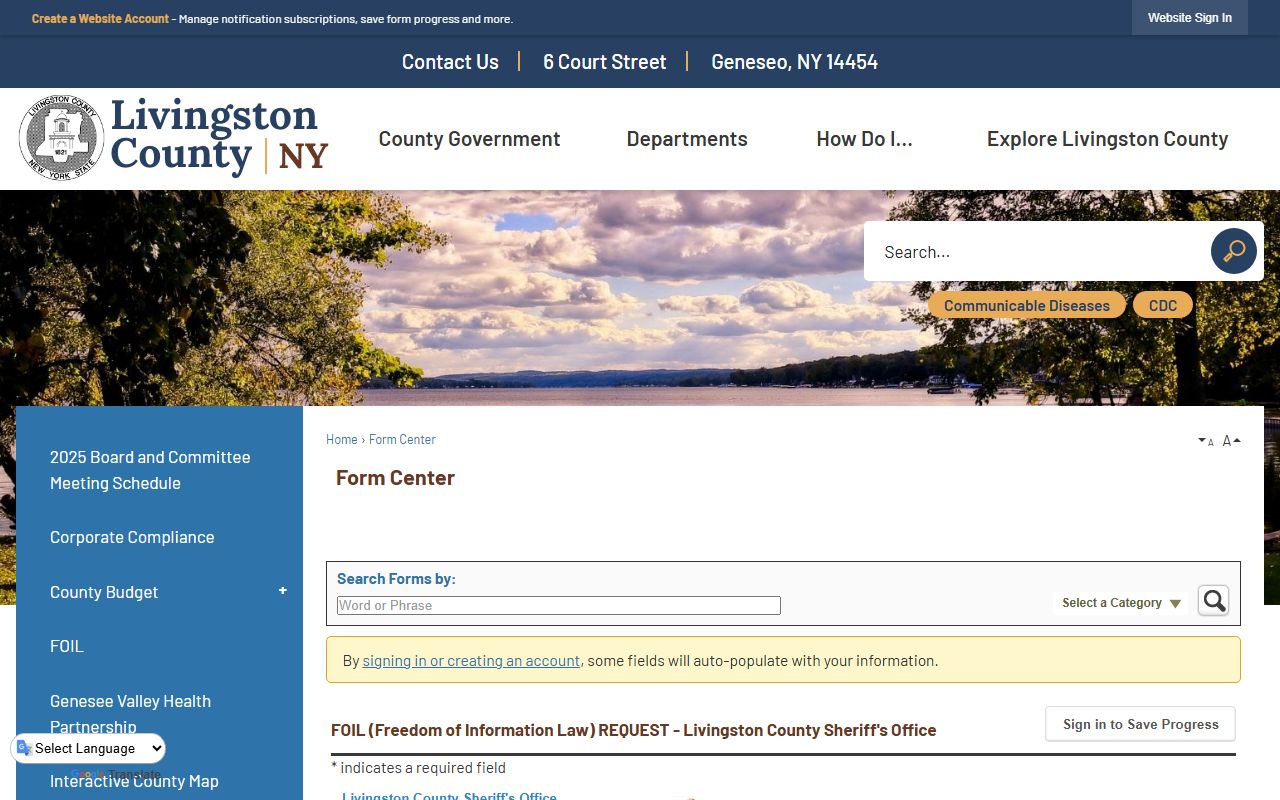 Livingston County inmate records FOIL request form